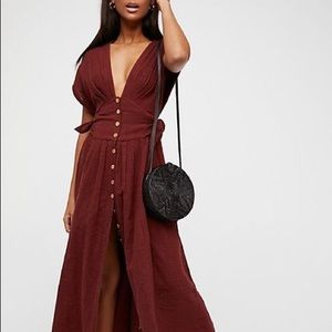 Button Down Free People Jacinta Midi Dress Linen
